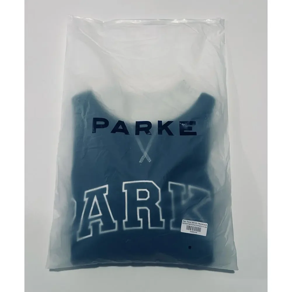 NEW Parke Heritage Back to School 2 Tone Mock. Navy/White w/Gray RIB. Size S/M. - Picture 7 of 10